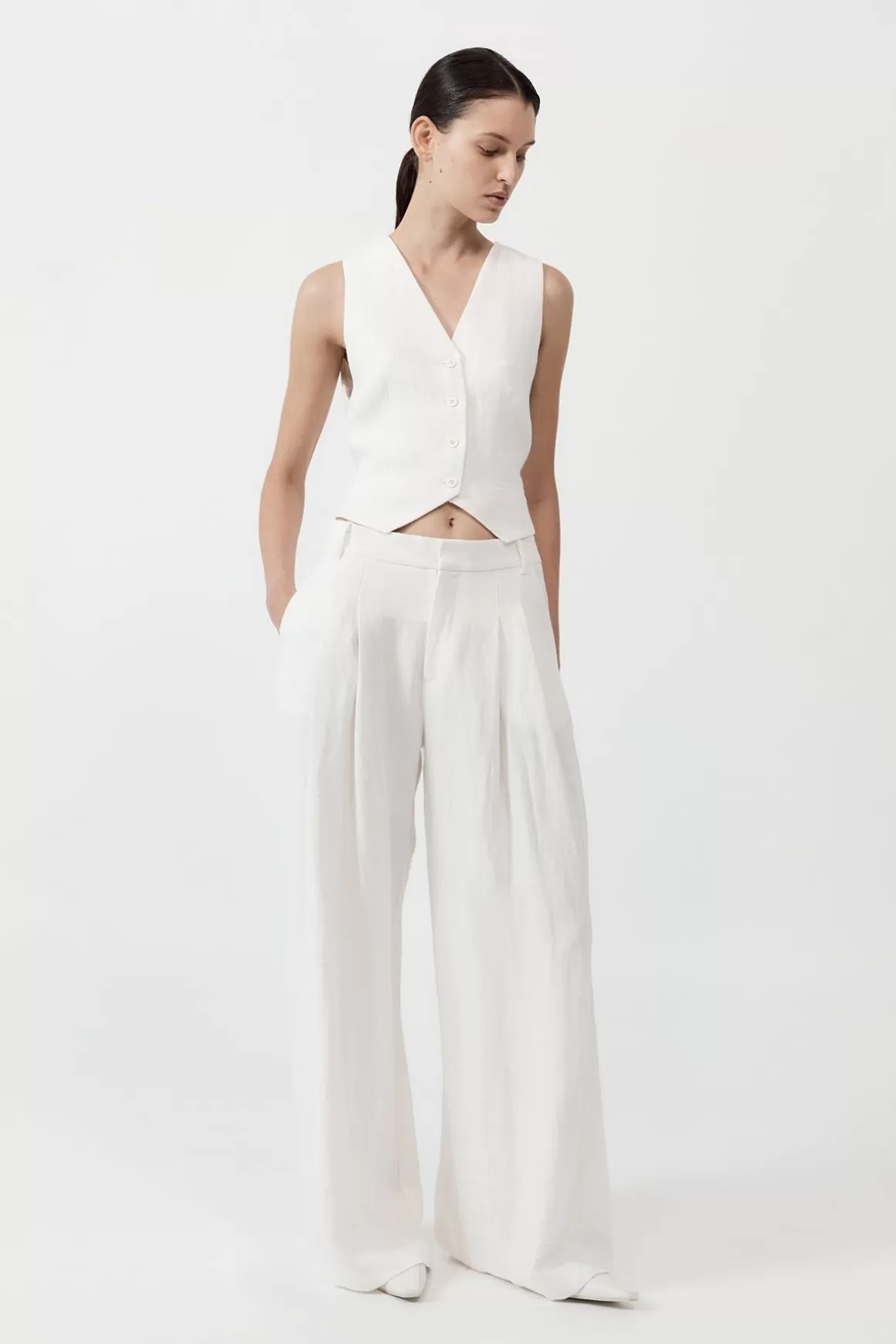 St. Agni Tailored Linen Vest - Ivory