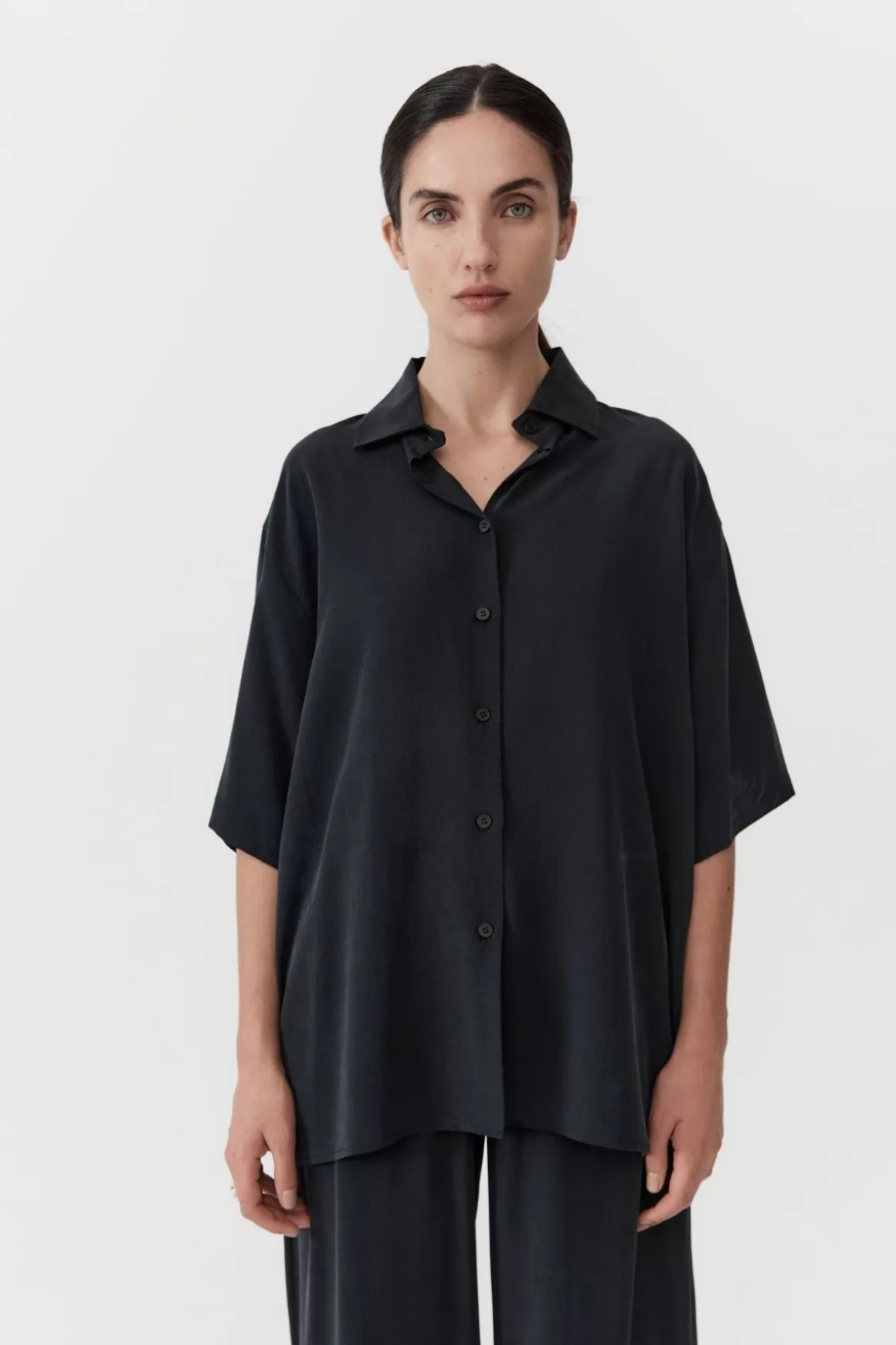 St. Agni Unisex Silk Shirt - Washed Black