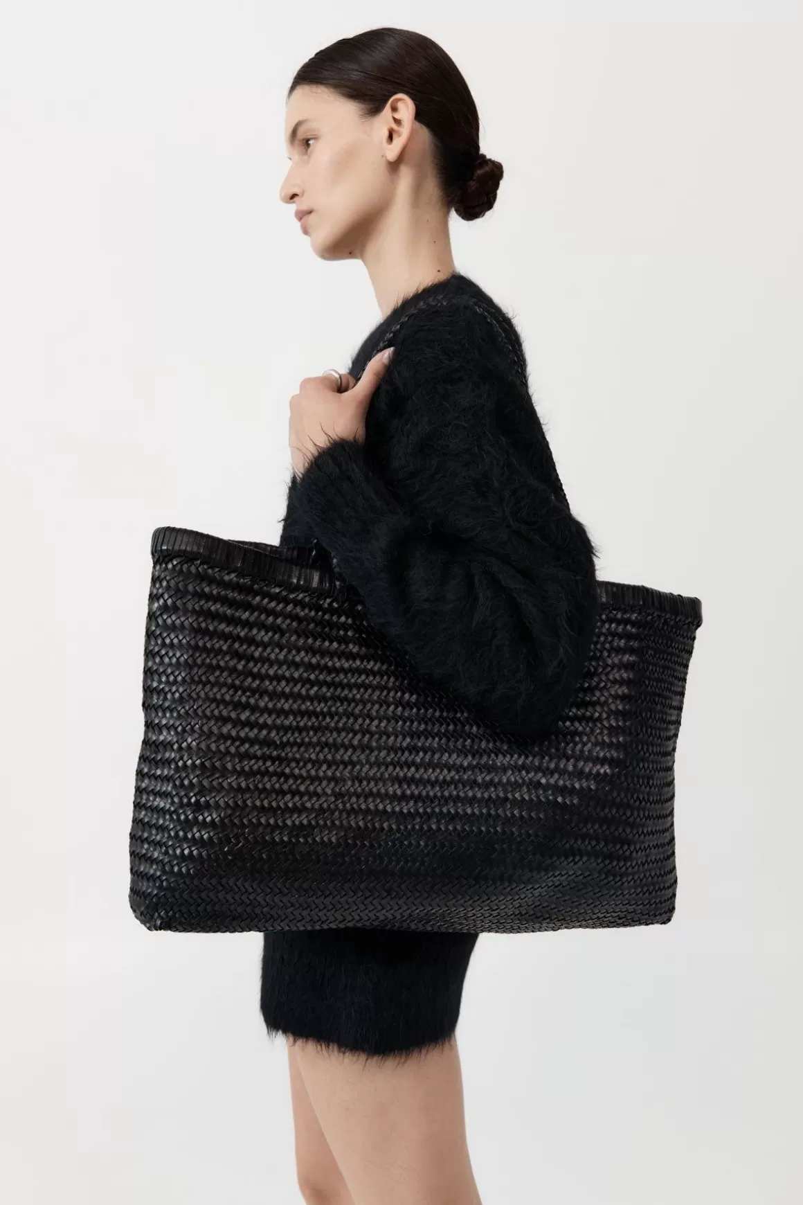 St. Agni Wide Bagu Woven Tote - Black