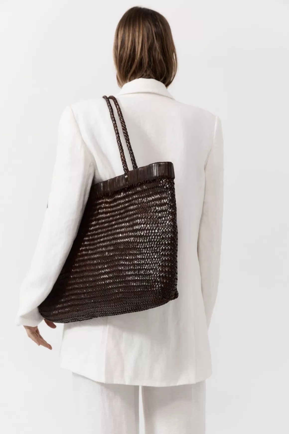 St. Agni Wide Bagu Woven Tote - Chocolate