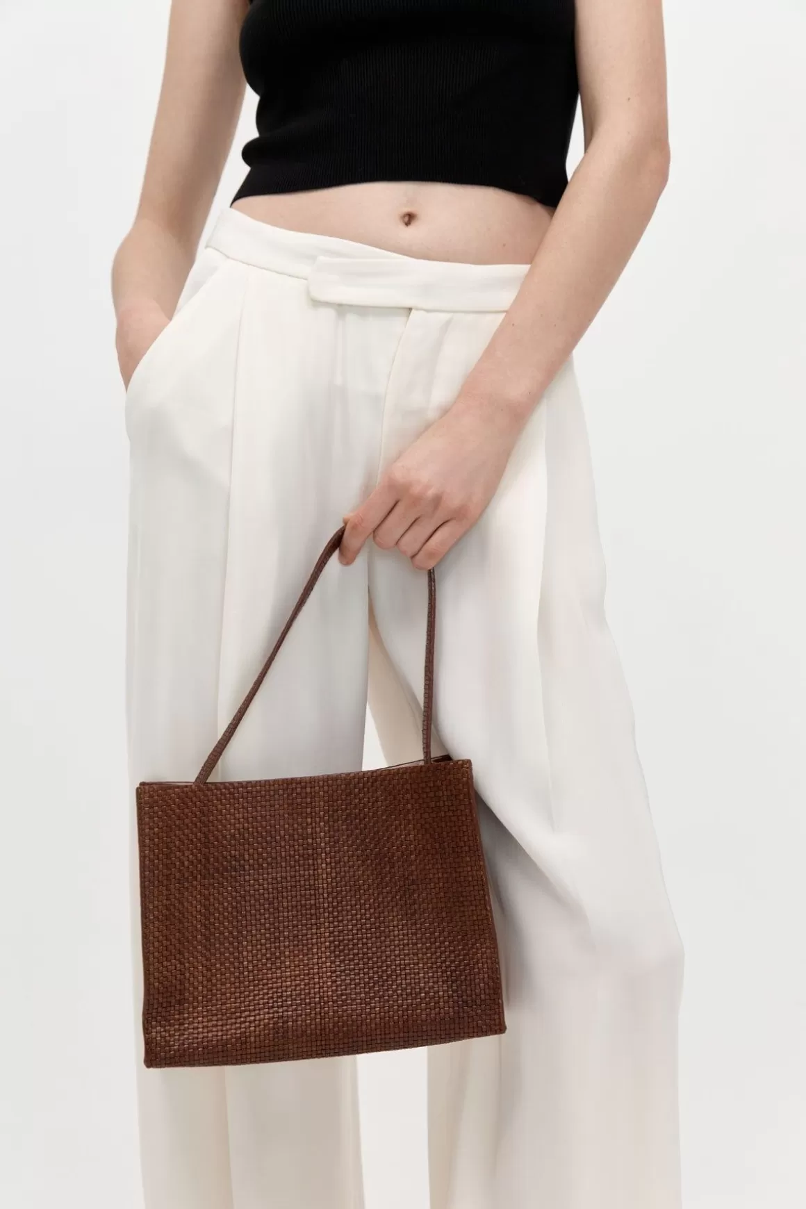 St. Agni Woven Minimal Mini Tote - Antique Tan