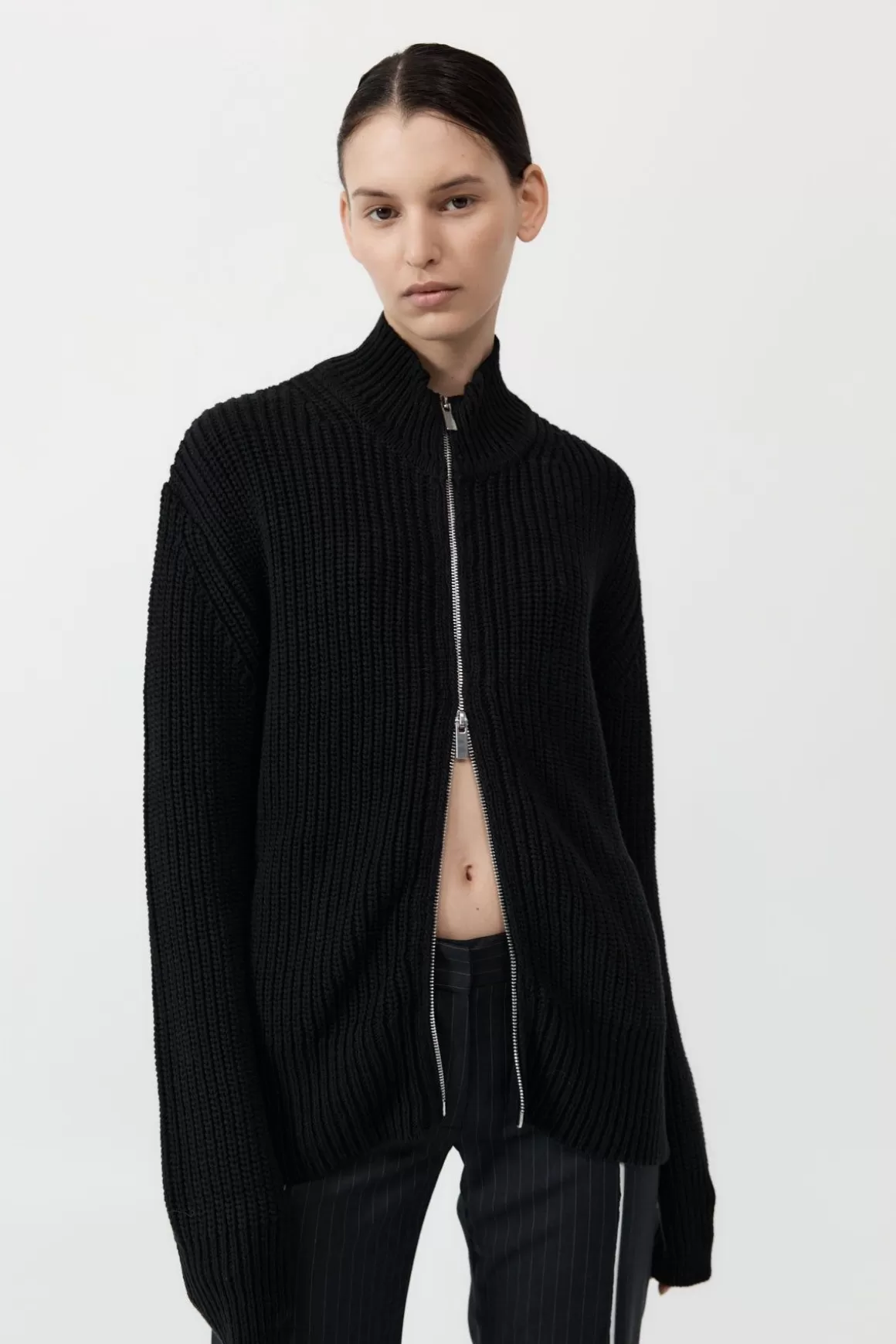 St. Agni Zip Detail Cardigan - Black