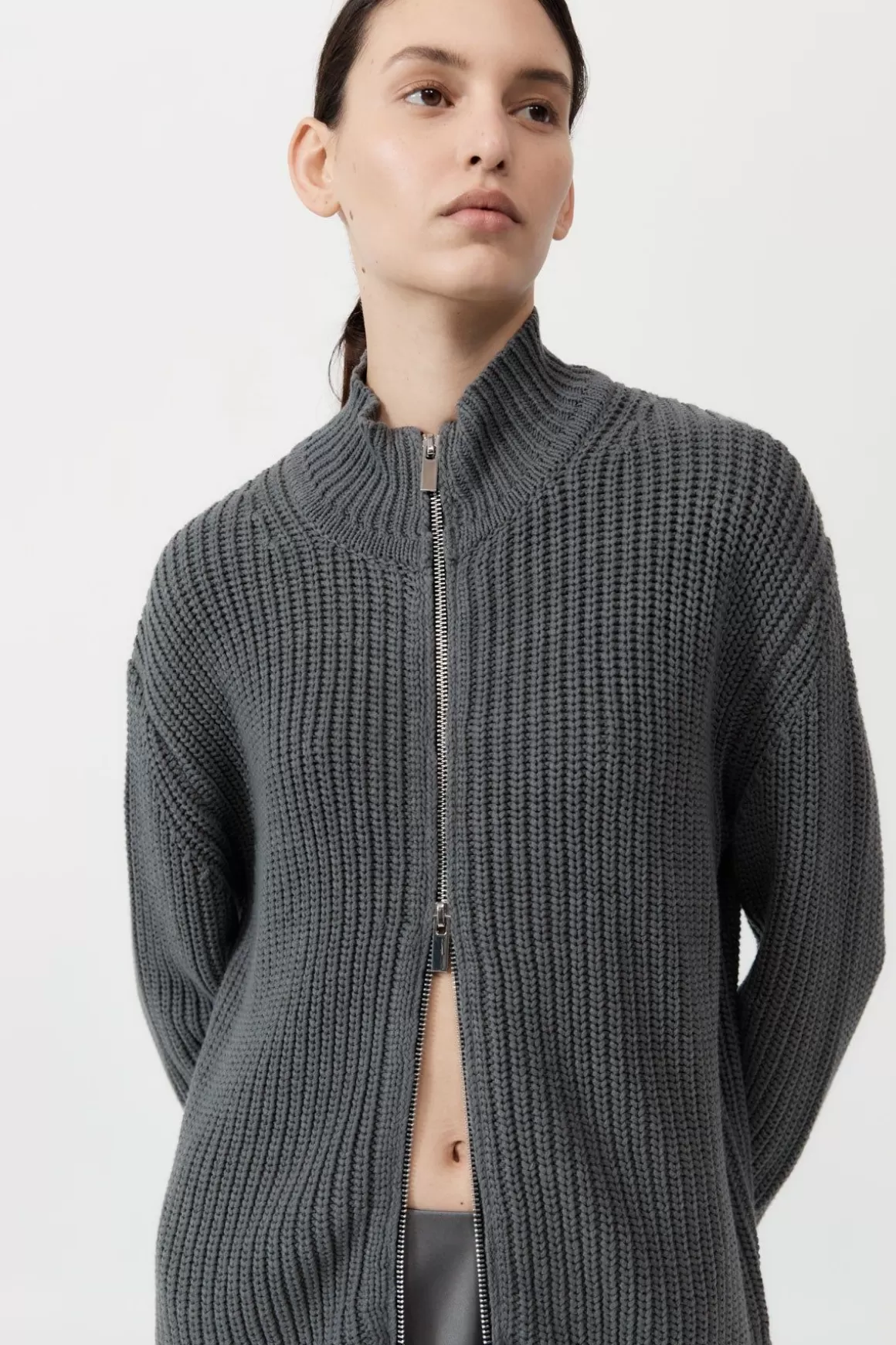 St. Agni Zip Detail Cardigan - Smoke